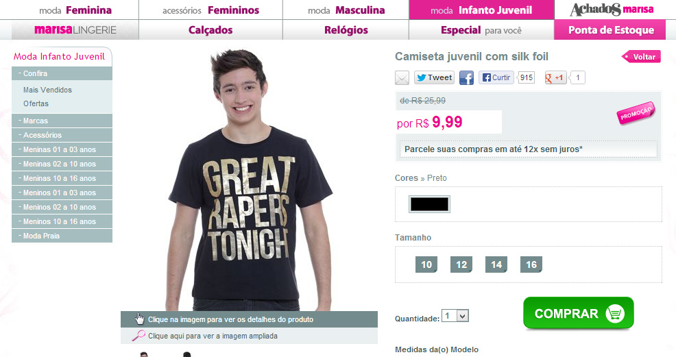 Marisa veicula promoção da camiseta 'Grandes Estupradores'