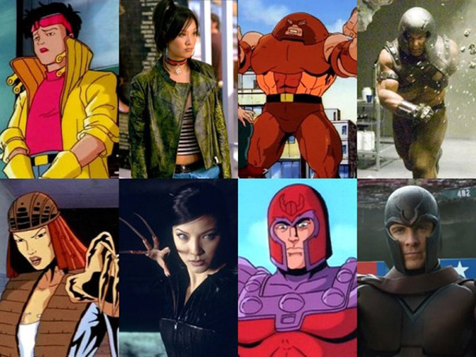Comparação dos X-Men dos desenhos animados e dos filmes