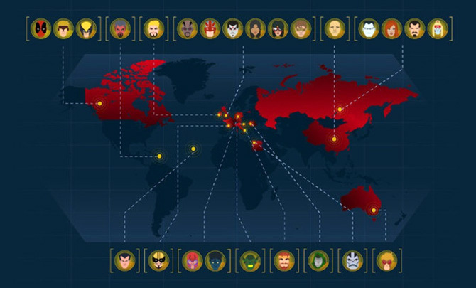 Gráfico mostra as cidades natais dos heróis e vilões da Marvel