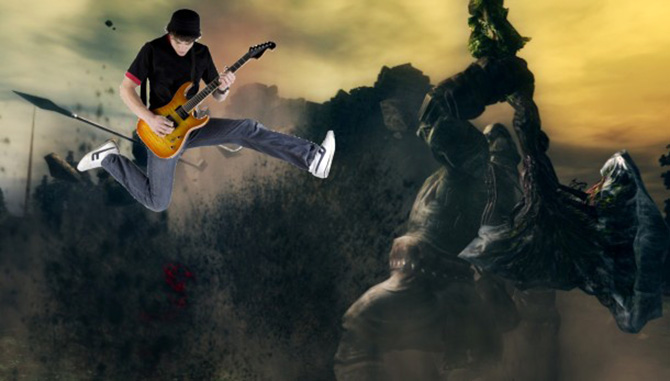 Jogador termina Dark Souls com uma guitarra do Rock Band