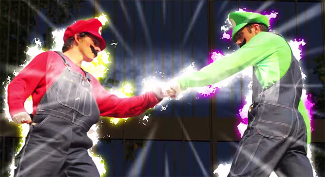 Mario e Luigi fazem parkour