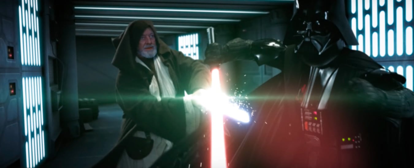 Luta de Darth Vader e Obi Wan reimaginada em um contexto moderno