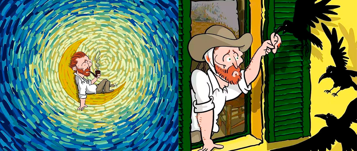 A vida de Van Gogh em ilustrações estilo cartoon