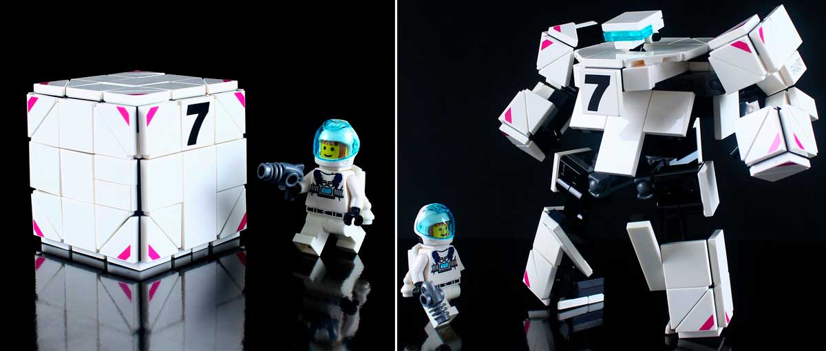 Um cubo de LEGO Transformer que vira robô