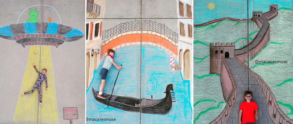 Artista de 14 anos leva seu irmão para viajar com desenhos de giz