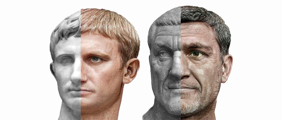 Retratos realistas de imperadores romanos usando seus bustos