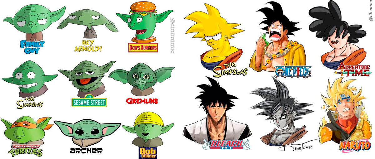 Personagens em diversos estilos de desenhos