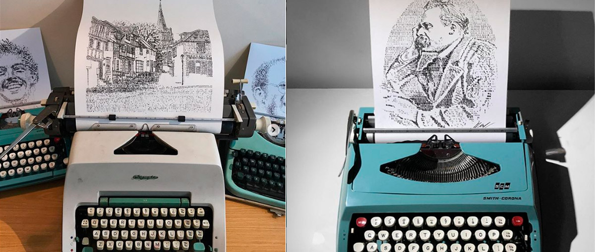 Artista cria retratos com a máquina de escrever