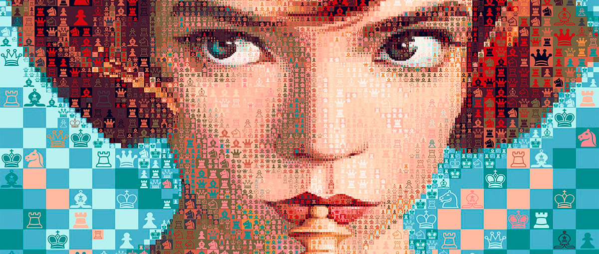 Milhares de peças de xadrez formam mosaicos de Beth Harmon de O Gambito da Rainha