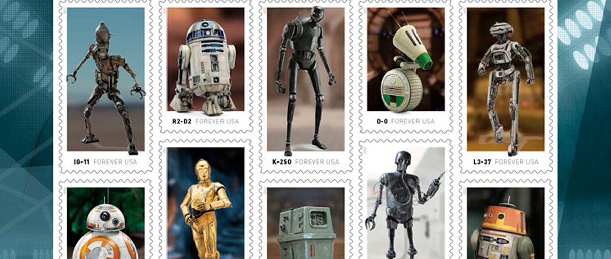 Serviço Postal dos EUA lança selos de androides do Star Wars