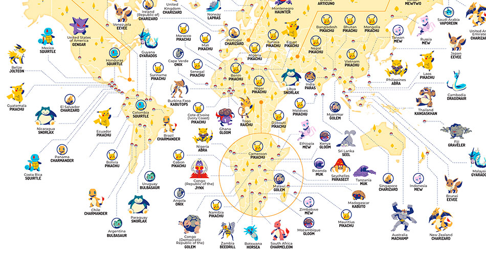Veja qual o Pokémon mais buscado por cada país