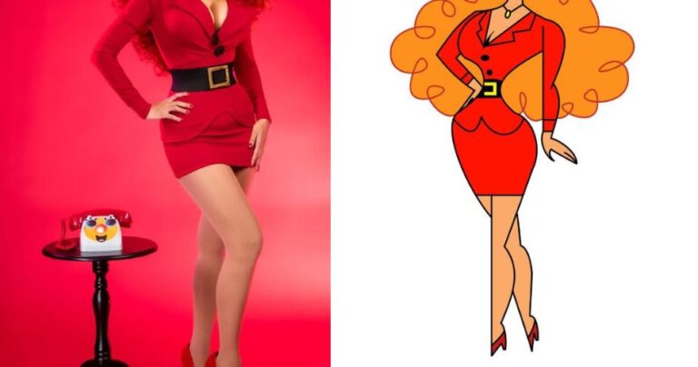 Um incrível cosplay de Miss Sara Bellum, de As Meninas Super Poderosas