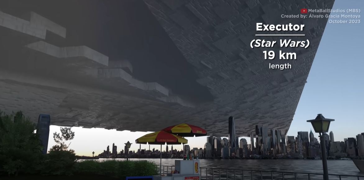 O tamanho de naves da ficção científica comparadas com a cidade de Nova York