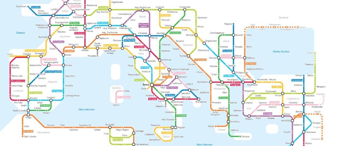 Estradas da Roma Antiga transformadas em um mapa de metrô