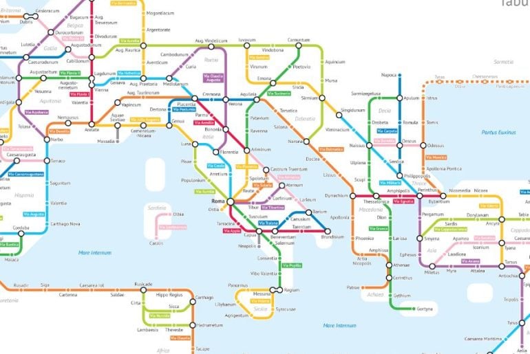 Estradas da Roma Antiga transformadas em um mapa de metrô
