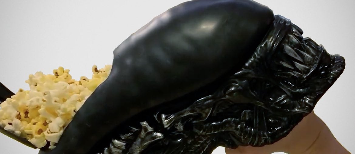 Balde de Pipoca do Alien no Cinemark é uma enorme cabeça de Xenomorfo