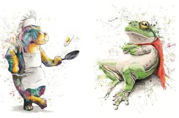 Arte engraçada de animais com tinta e aquarela