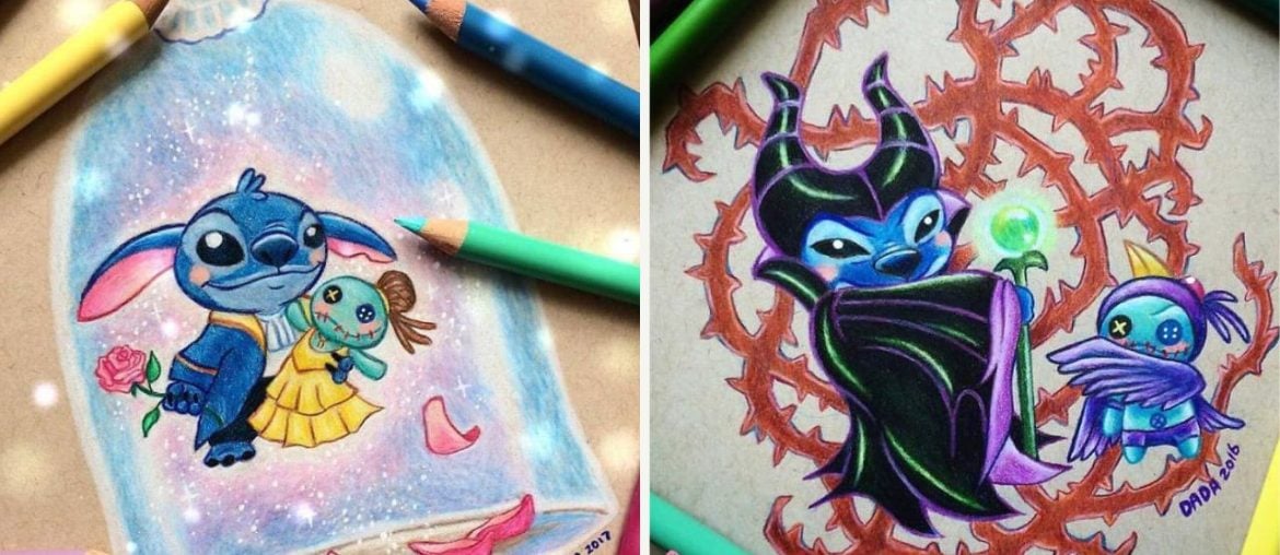 Stitch ganha desenhos coloridos à lápis pela artista Dada