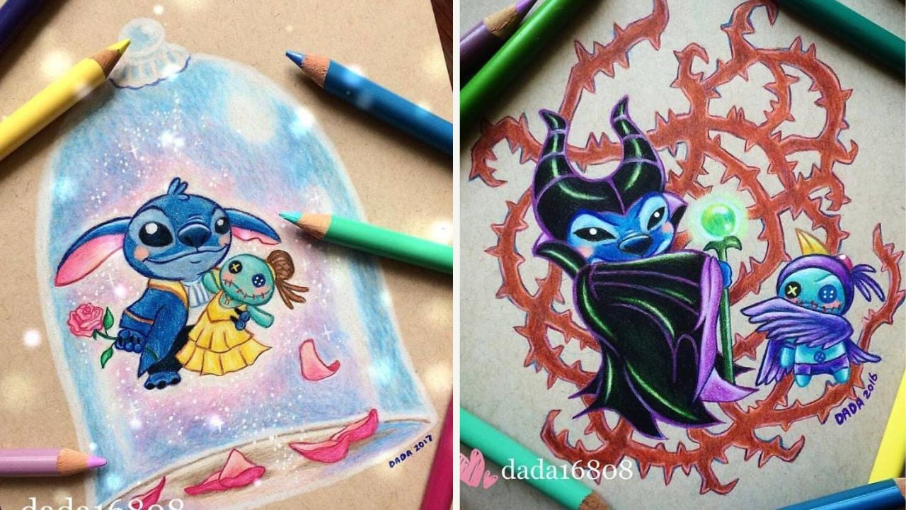 Stitch ganha desenhos coloridos à lápis pela artista Dada