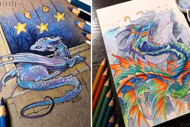 Dragões e Criaturas Fantásticas em desenhos e pinturas