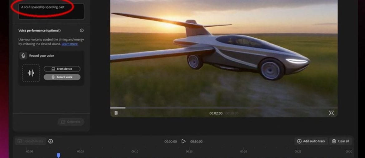 Adobe Firefly agora conta com uma nova ferramenta de áudio que transforma barulhos aleatórios em efeitos sonoros realistas