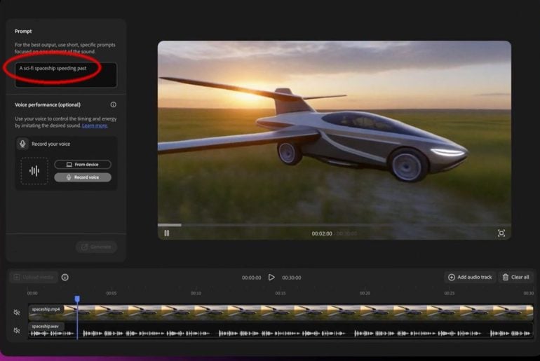 Adobe Firefly agora conta com uma nova ferramenta de áudio que transforma barulhos aleatórios em efeitos sonoros realistas
