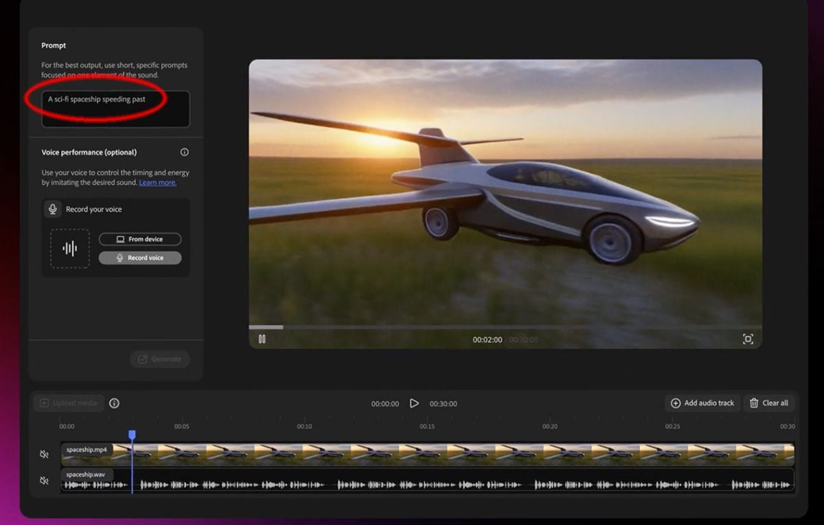 Adobe Firefly agora conta com uma nova ferramenta de áudio que transforma barulhos aleatórios em efeitos sonoros realistas