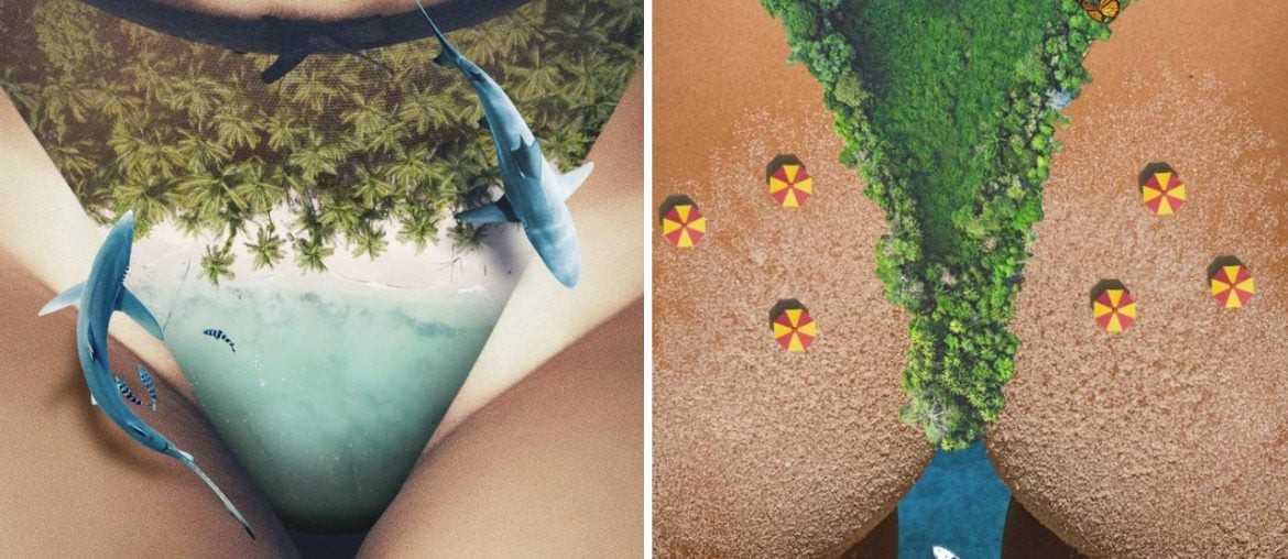 Corpos femininos em colagens, pelo artista Fabian Artunduaga