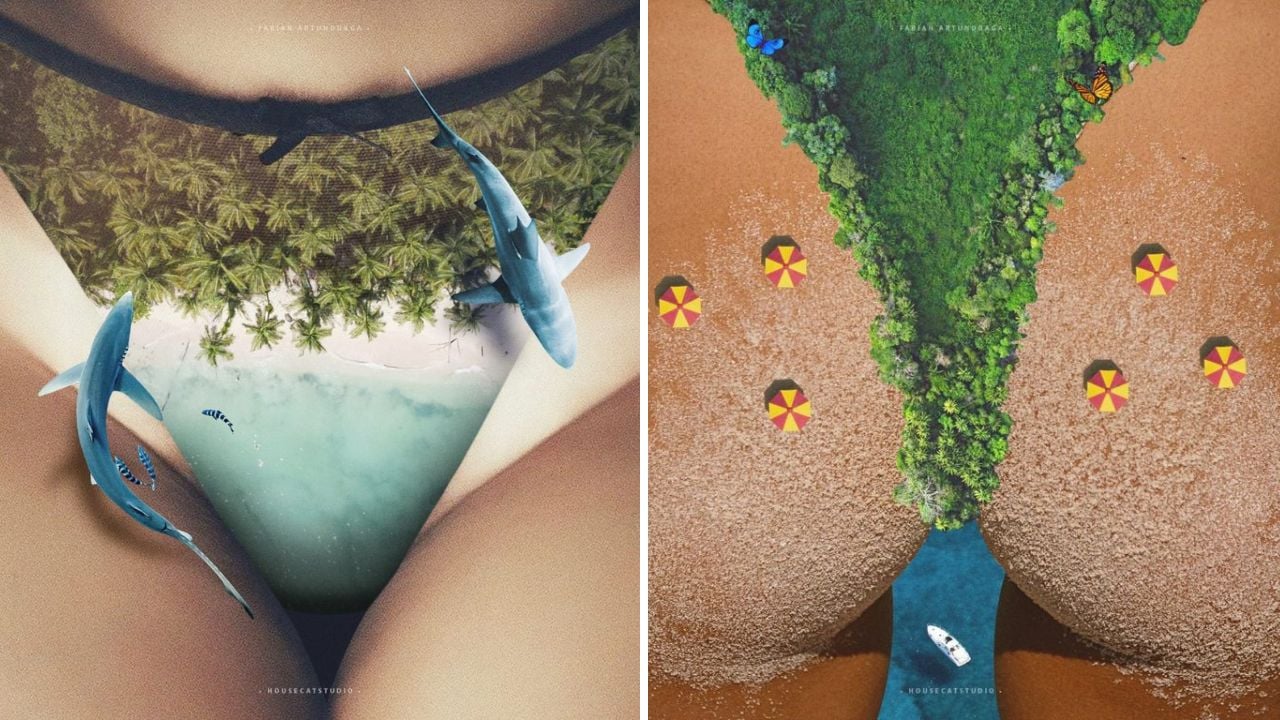 Corpos femininos em colagens, pelo artista Fabian Artunduaga