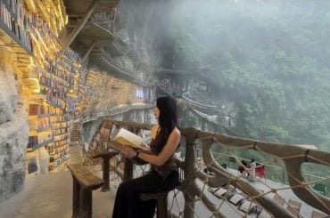 Mianhua Library: a biblioteca surreal esculpida em um penhasco na China