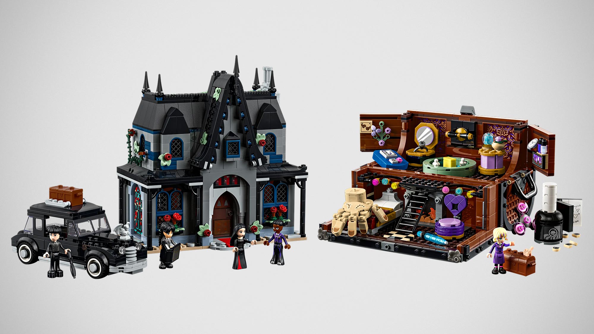 LEGO transforma o mundo sombrio de ‘Wandinha’ em versões fofas com novas casas da Mortícia e da Mãozinha
