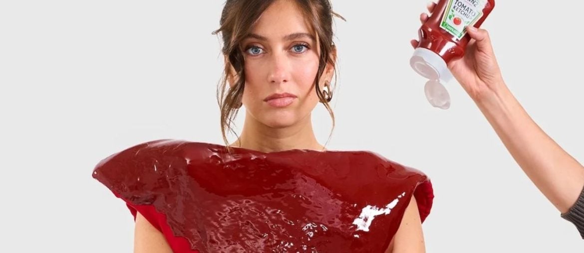 Heinz surpreende na semana de moda de Paris com ‘vestido de ketchup’