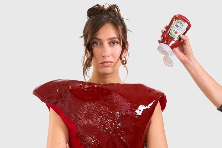 Heinz surpreende na semana de moda de Paris com ‘vestido de ketchup’