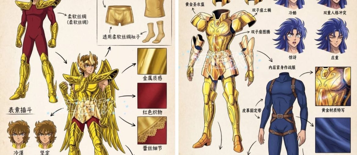 O vestuário dos Cavaleiros de Ouro detalhado