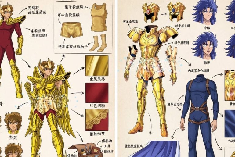 O vestuário dos Cavaleiros de Ouro detalhado