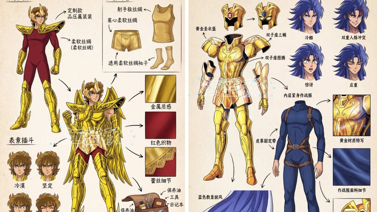 O vestuário dos Cavaleiros de Ouro detalhado