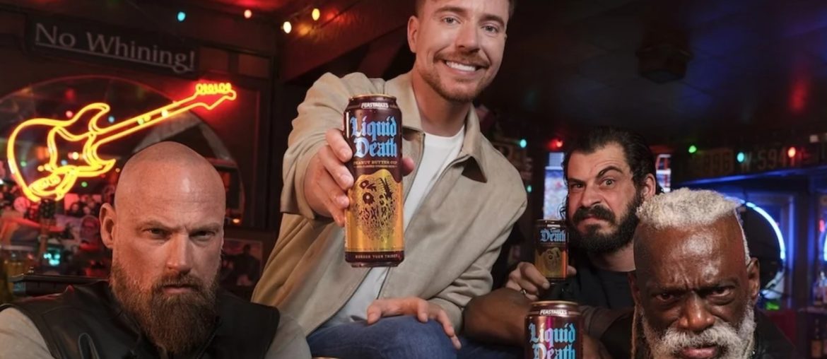 MrBeast e Liquid Death lançam água com gás sabor chocolate e pasta de amendoim inspirada em Feastables