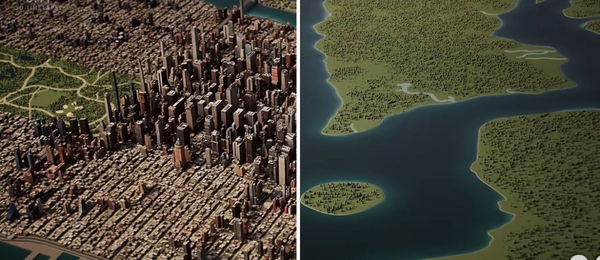 Vídeo em 3D mostra a transformação de Manhattan de 1600 a 2026