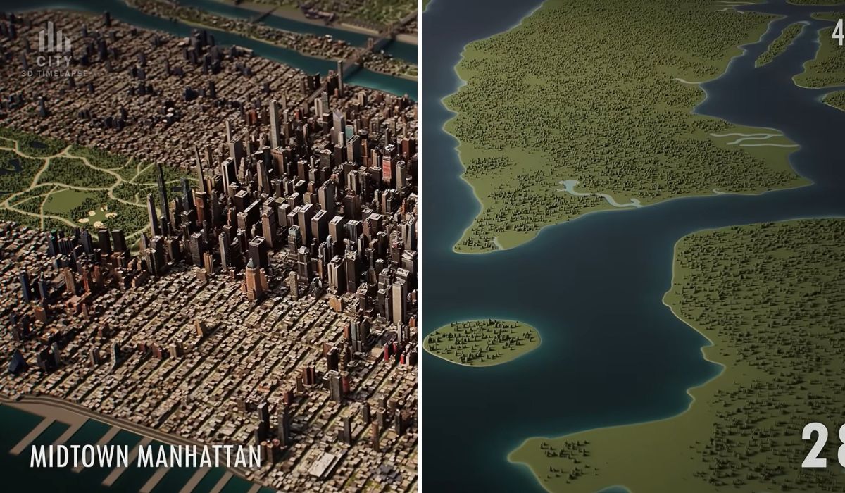 Vídeo em 3D mostra a transformação de Manhattan de 1600 a 2026