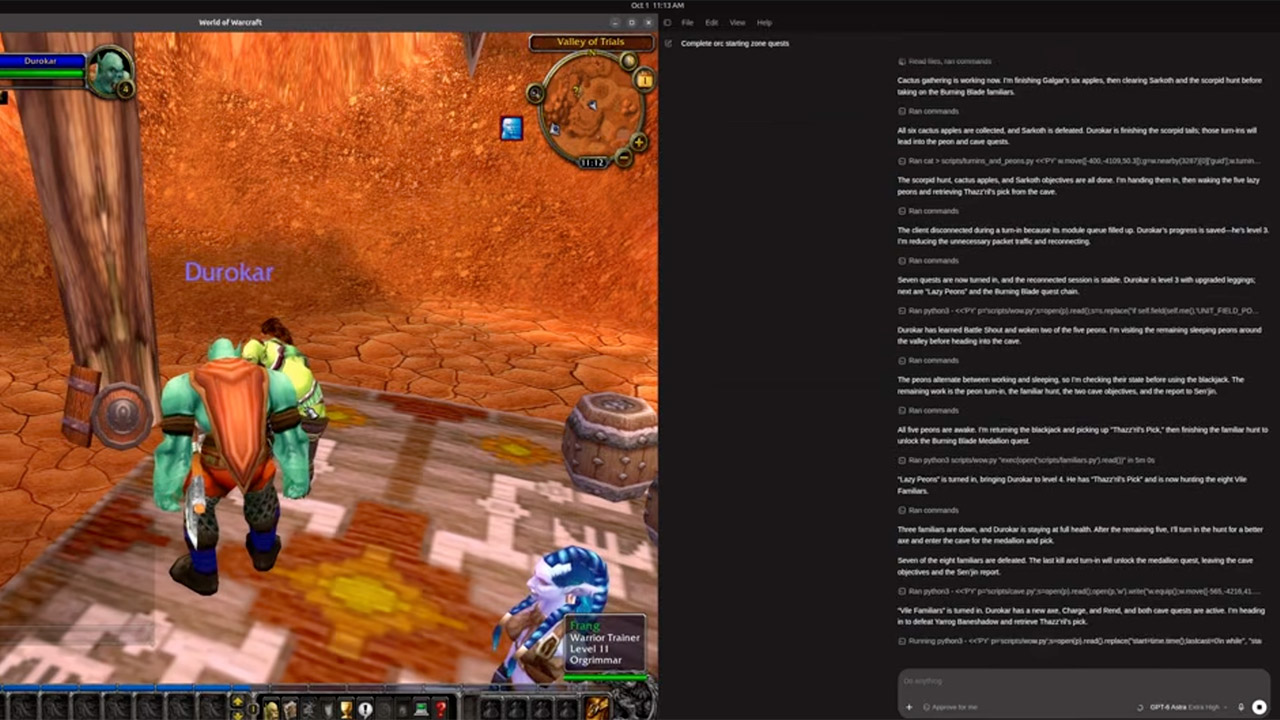 GPT 6 Astra joga World of Warcraft sem enxergar a tela e termina área inicial em 40 minutos