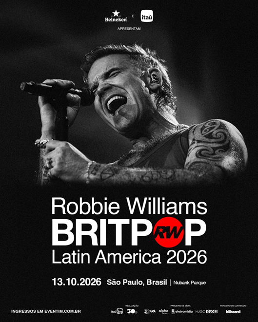 Robbie Williams volta ao Brasil após 20 anos para show único em São Paulo. Foto: Divulgação.