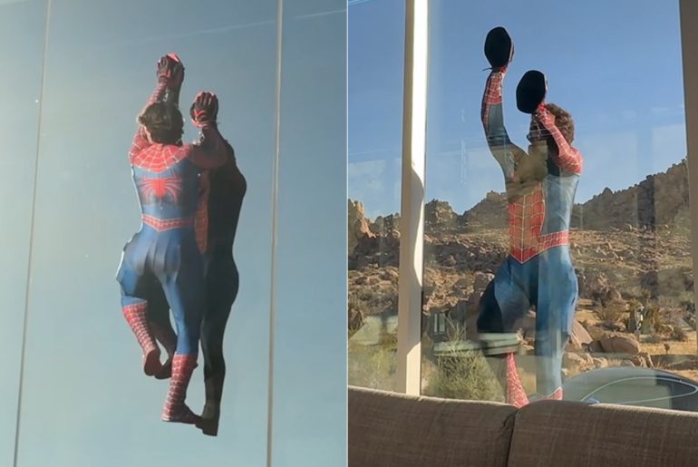 Jake Laser cria traje de Homem Aranha que permite escalar paredes de vidro